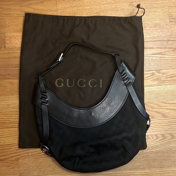 GUCCI Crescent Hobo GG Canvas Black Bag